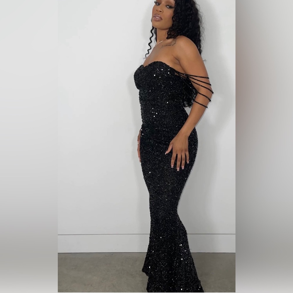 black sequin aglist prom